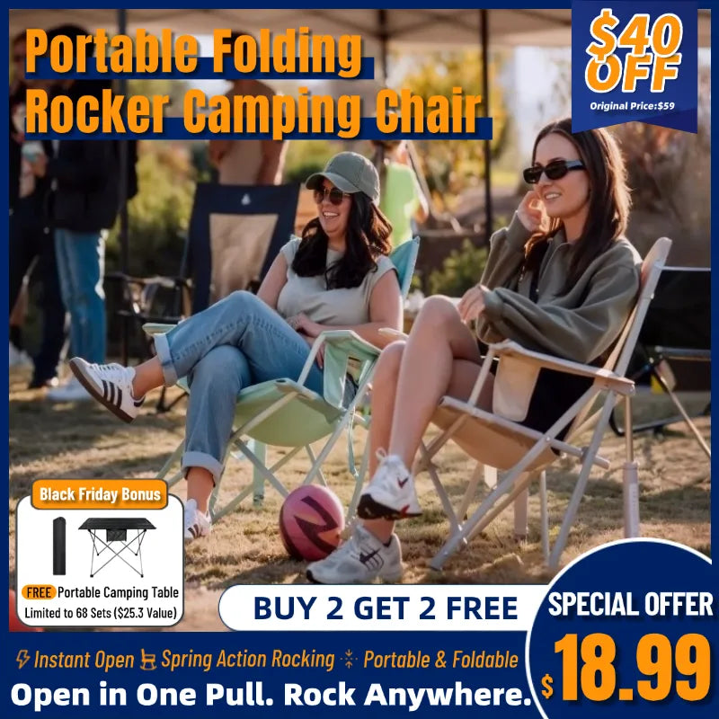 Trailzen™ 10-Second Foldable Portable Rocking Chair with Storage Bag– Perfect for Outdoors